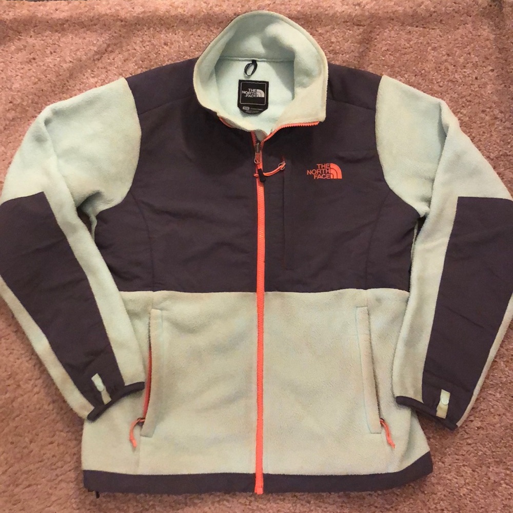 Sky Blue/Coral/Gray Denali North Face Jacket